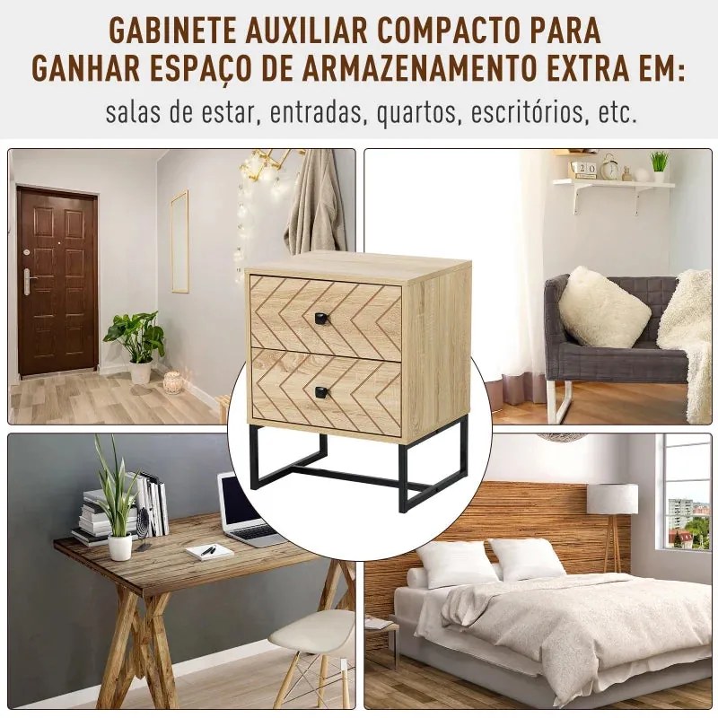 Mesa de Cabeceira Turin com 2 Gavetas - Design Retro