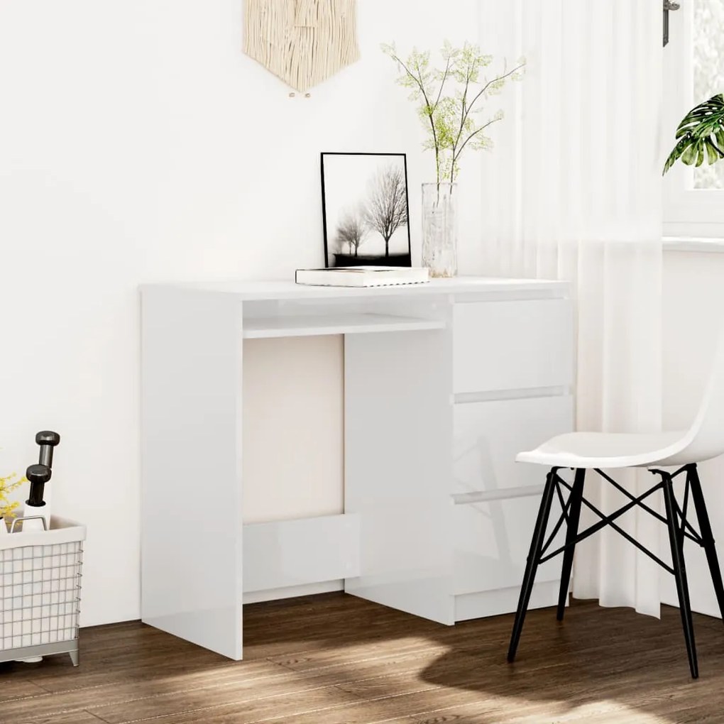 vidaXL Secretária 90x45x76 cm derivados de madeira branco brilhante