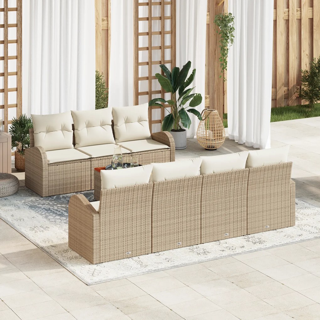 Conjunto de Sofás de Jardim vidaXL de 8 Peças com Almofadas Bege Polir