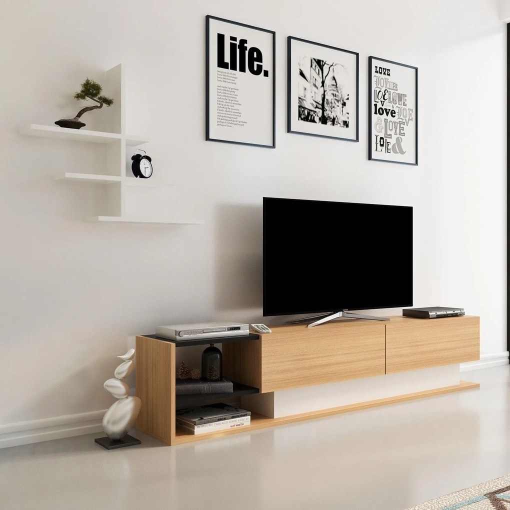 Unidade de TV Liza – Branco e Teca – 180 x 40 x 30 cm