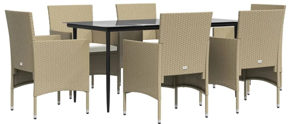 7 pcs conjunto de jantar p/ jardim c/ almofadões bege e preto