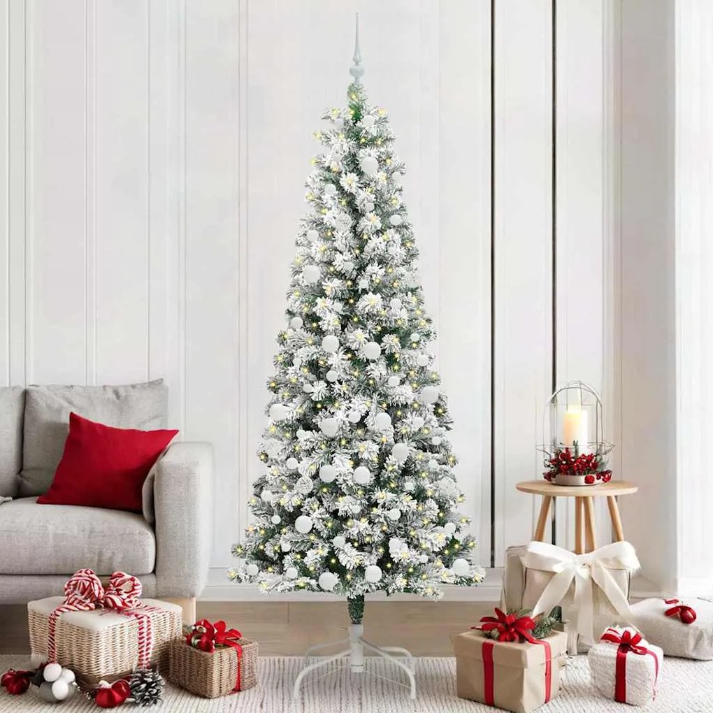 vidaXL Árvore de Natal Articulada Artificial Verde e Branco 210 cm