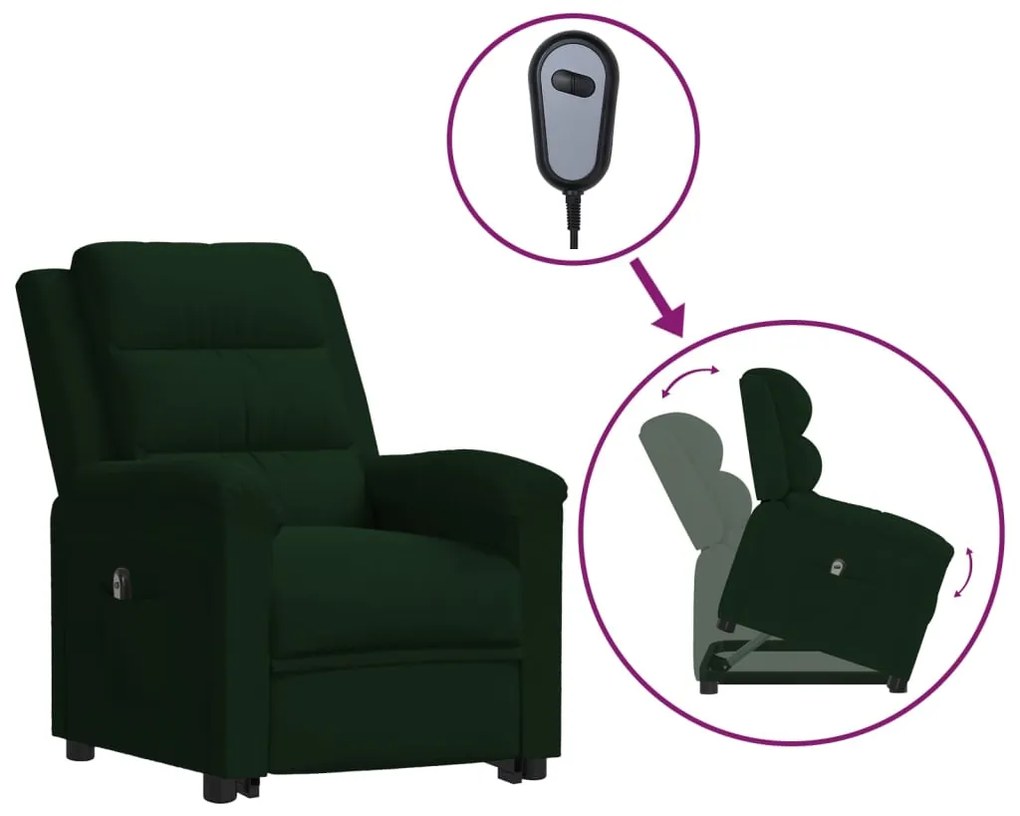 vidaXL Poltrona elevatória veludo verde-escuro