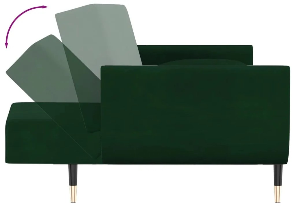 Sofá-cama 2 lugares com duas almofadas veludo verde-escuro