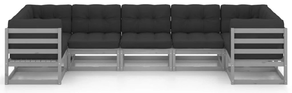 7pcs conjunto lounge de jardim c/ almofadões pinho maciço cinza