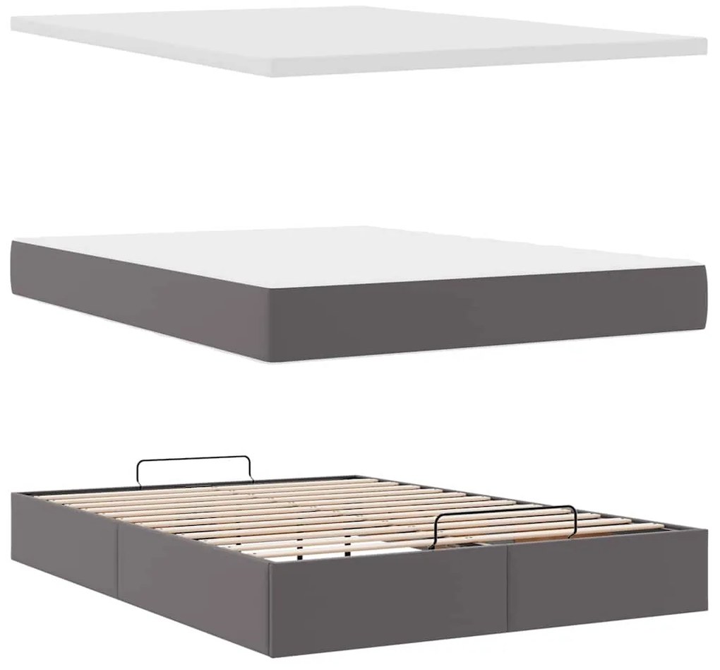 Estrutura de cama otomana com colchão 140x190 cm cinzenta