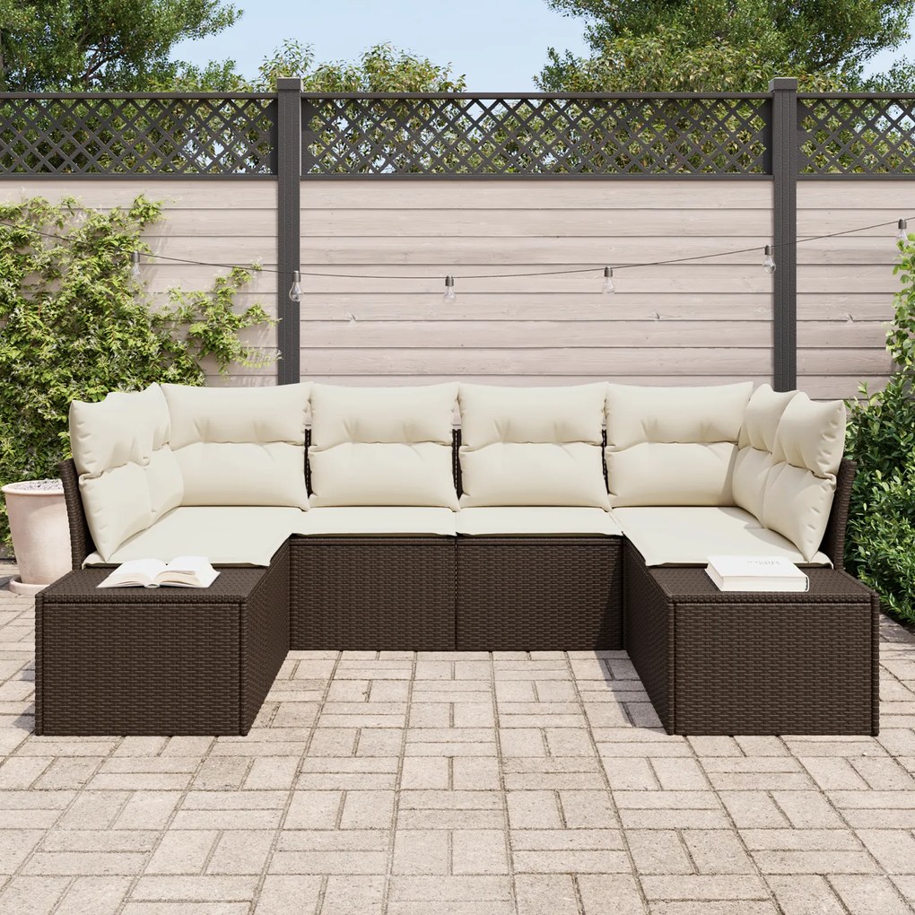 Conjunto de Sofá de Jardim 6 Peças com Almofadas Vime Poliéster Castan
