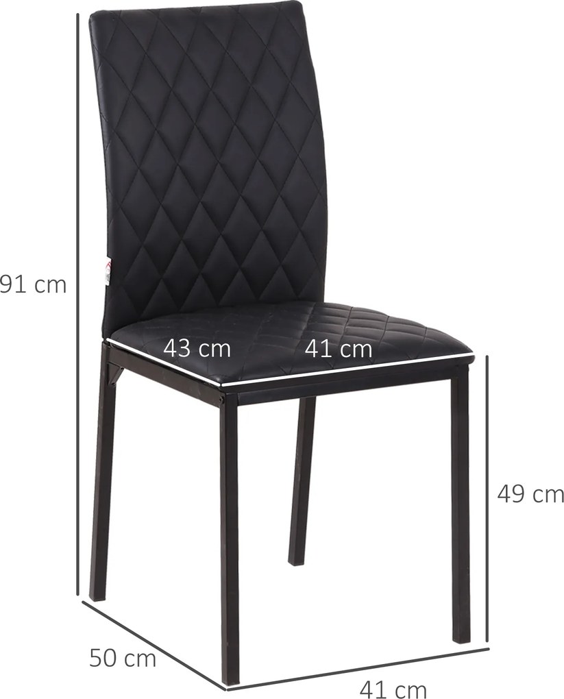 Conjunto de 4 Cadeiras de Sala de Jantar Estofadas (MESA NÃO INCLUIDA) com Pés de Metal Cadeiras Modernas 41x50x91 cm Preto