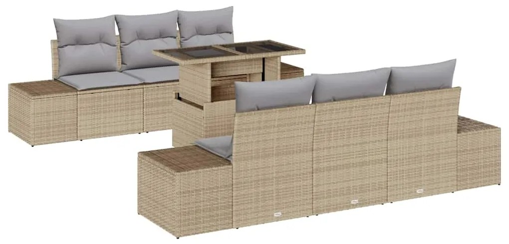 Conjunto de Sofá de Jardim com 7 Peças e Almofadas Bege em Poliratan