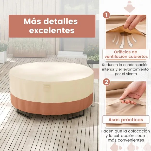 Capa impermeável para mesas redondas de exterior para conjuntos de móveis com fivelas de ventilação e cordões Cobertura impermeável 213 cm (L) Bege