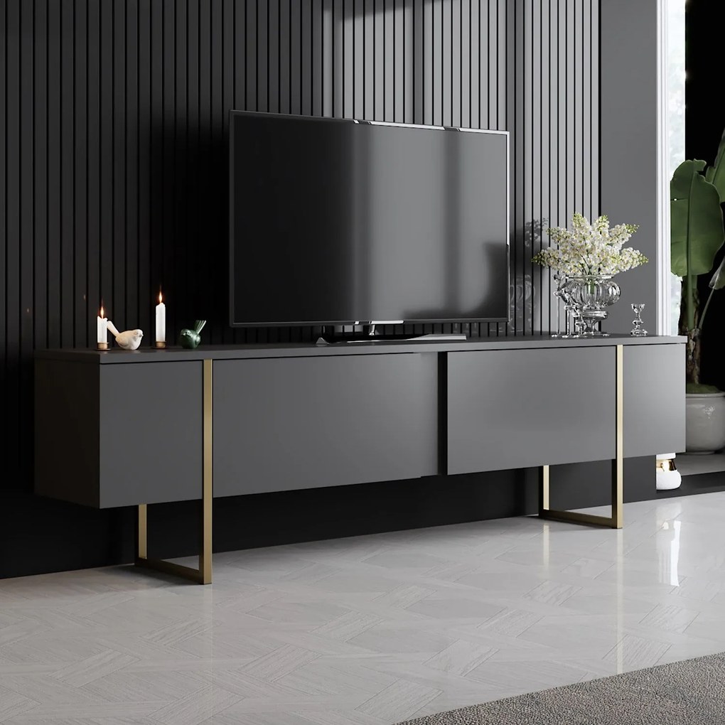 Móvel TV Luxe – Antracite e Dourado – 180x30x50 cm