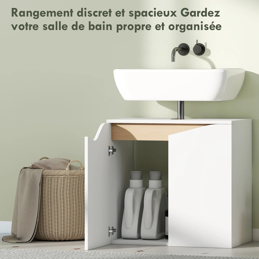 Móvel para lavatório (NÃO INCLUIDO), móvel de casa de banho com 2 portas com fecho suave, 60 x 35 x 57,9 cm, branco e madeira natural