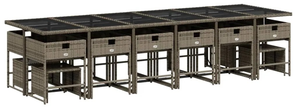 17 pcs conj. de jantar p/ jardim c/ almofadões vime PE cinzento