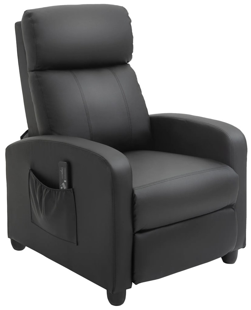 HOMCOM Poltrona de Massagem Reclinável com 2 Zonas de Massagem 8 Programas e 5 Níveis de Intensidade 68x88x98 cm Preto