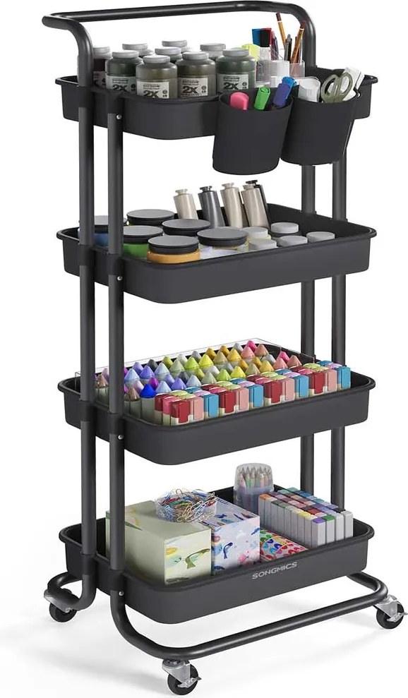 Carrinho com 4 prateleiras 37,3 x 42,5 x 115 cm preto