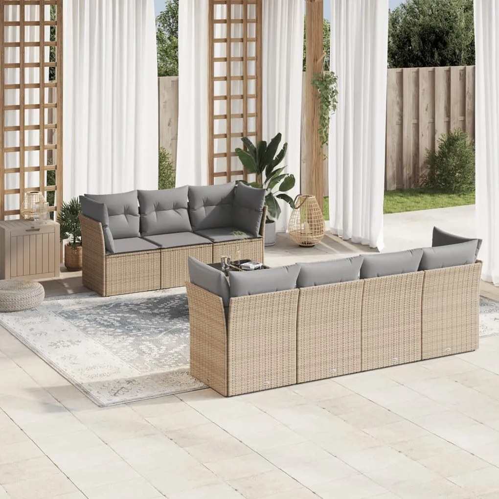 vidaXL 8 pcs conjunto de sofás p/ jardim com almofadões vime PE bege