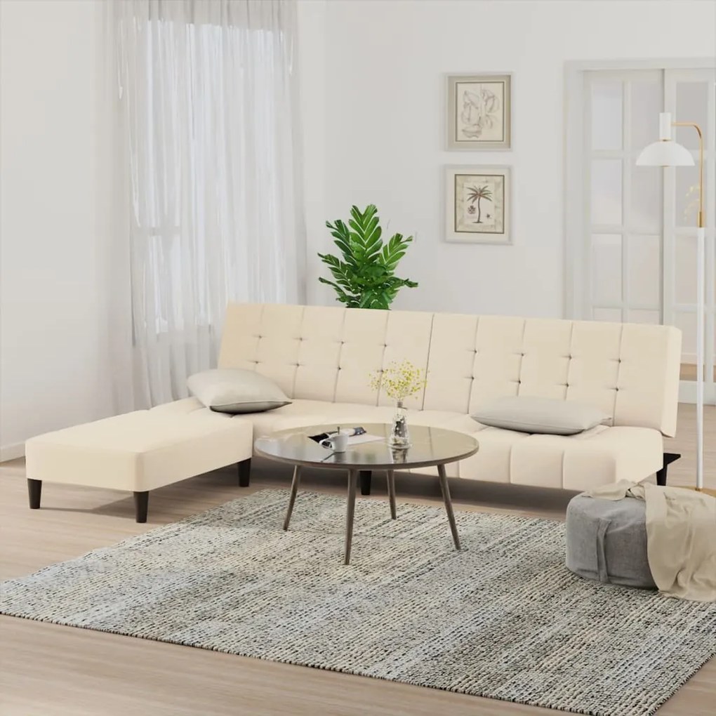 3080568 vidaXL Sofá-cama de 2 lugares com apoio de pés veludo cor creme