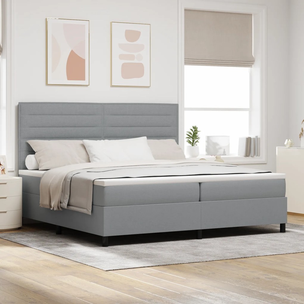 vidaXL Cama Box Spring com Colchão Cinza Claro 200x200 cm Tecido