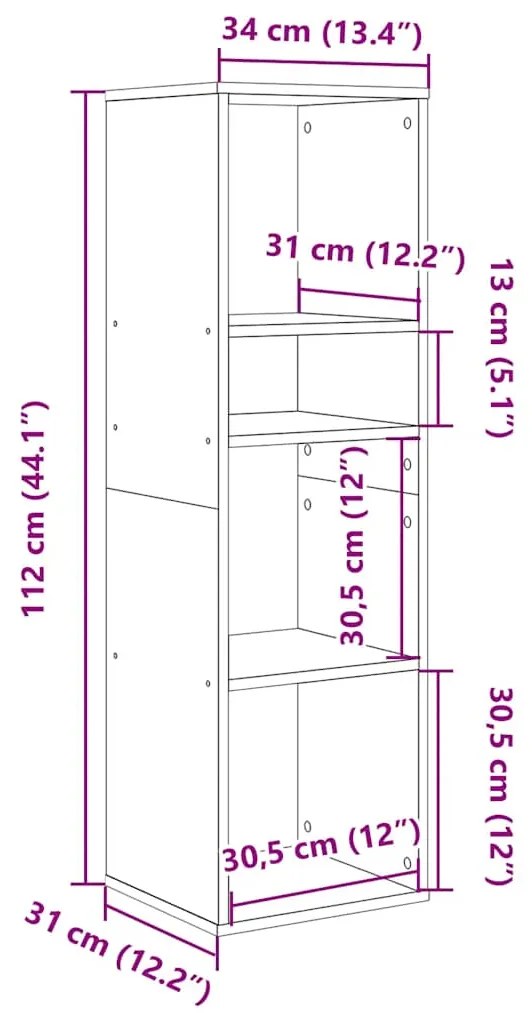 Estante cinzento sonoma 34x31x112 cm derivados de madeira