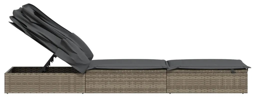 Espreguiçadeira c/ teto dobrável 213x63x97 cm vime PE cinzento