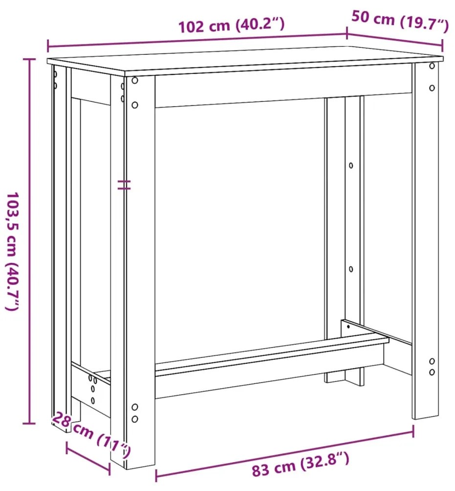 Mesa de bar 102x50x103,5cm derivados de madeira cinzento sonoma