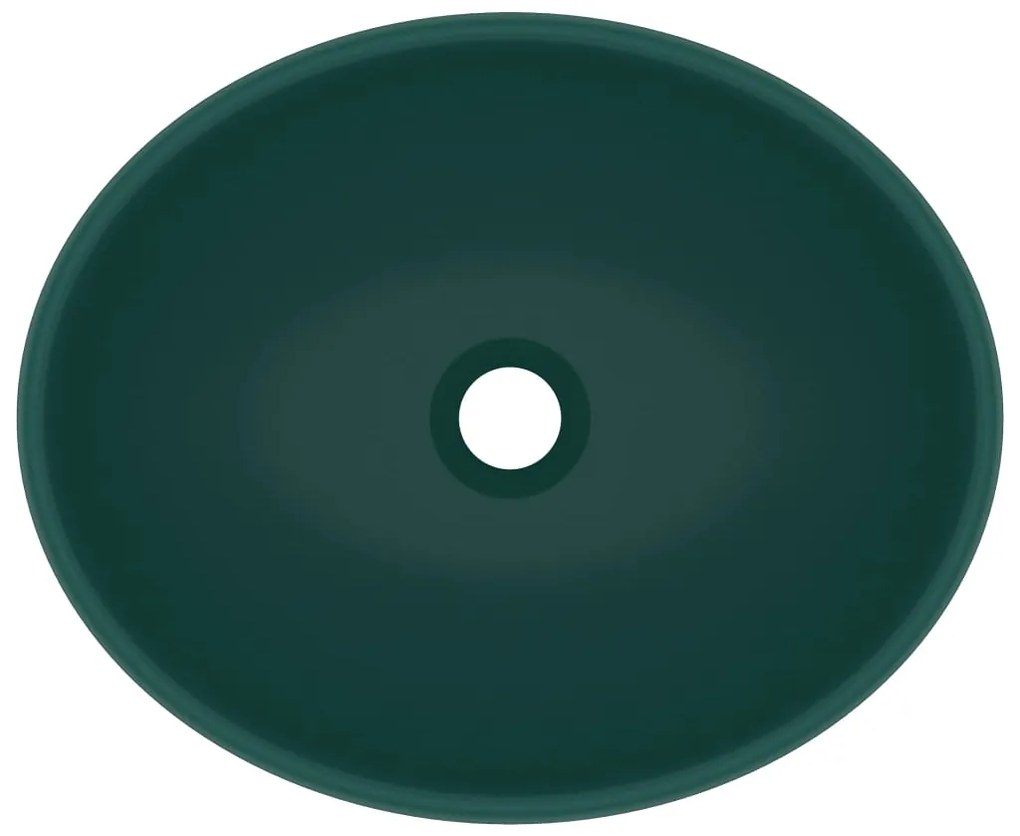 Lavatório luxuoso oval 40x33cm cerâmica verde-escuro mate