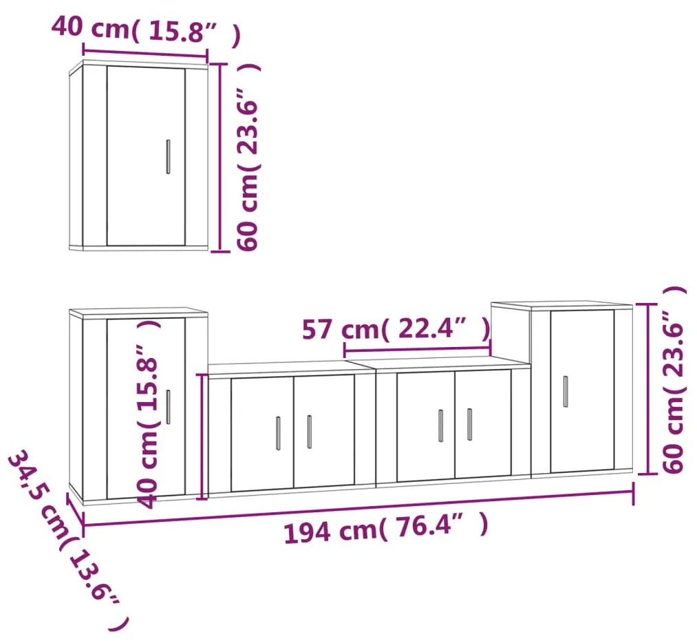 Conjunto móveis de TV 5 pcs madeira processada cinzento cimento