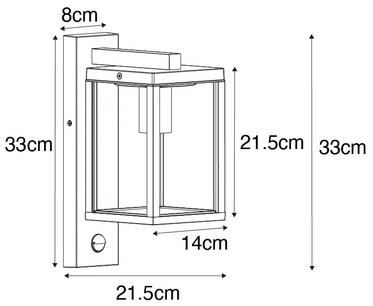 Lanterna de parede externa preta com sensor de movimento IP44 - Charlois Industrial