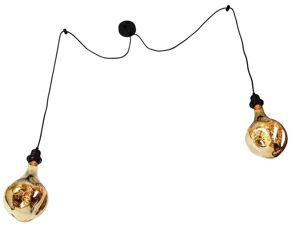 Candeeiro de suspensão preto 2-luzes incl. LED espelho dourado regulável - Cava Moderno