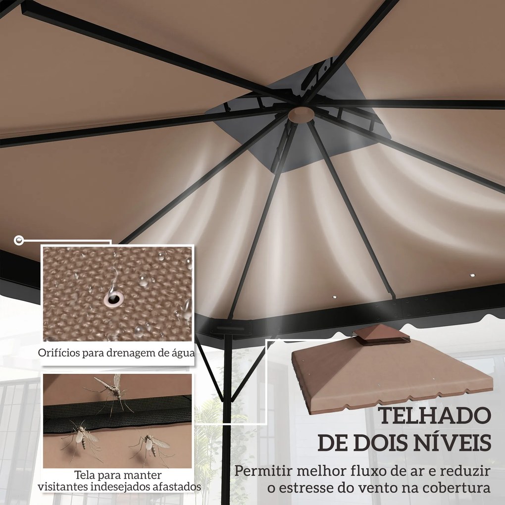 Toldo de Substituição 3x3 m com Teto Duplo Orifícios de Drenagem e UPF 30+ Apenas Toldo NÃO Inclui Estrutura Caqui