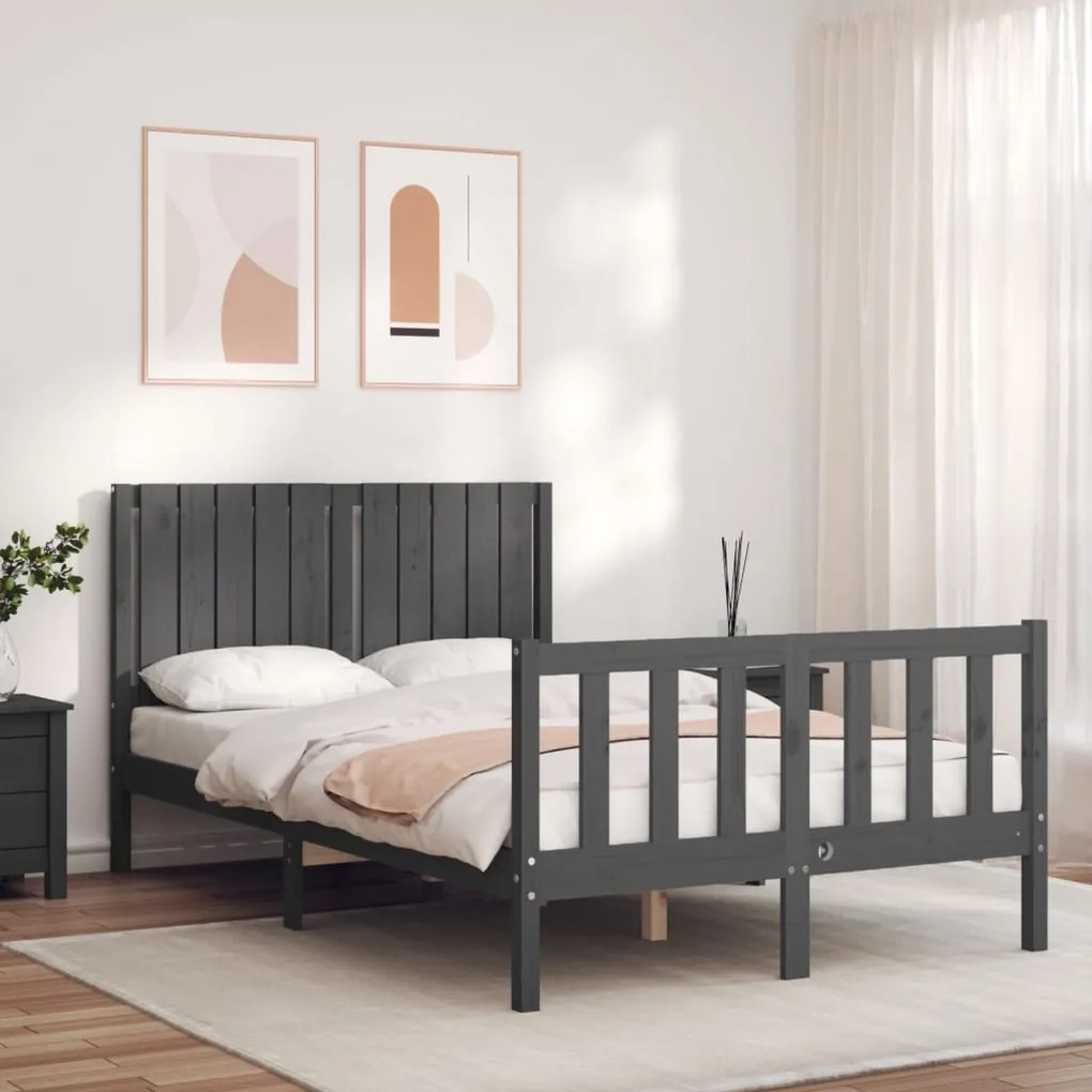 Estrutura de cama de casal c/ cabeceira madeira maciça cinzento