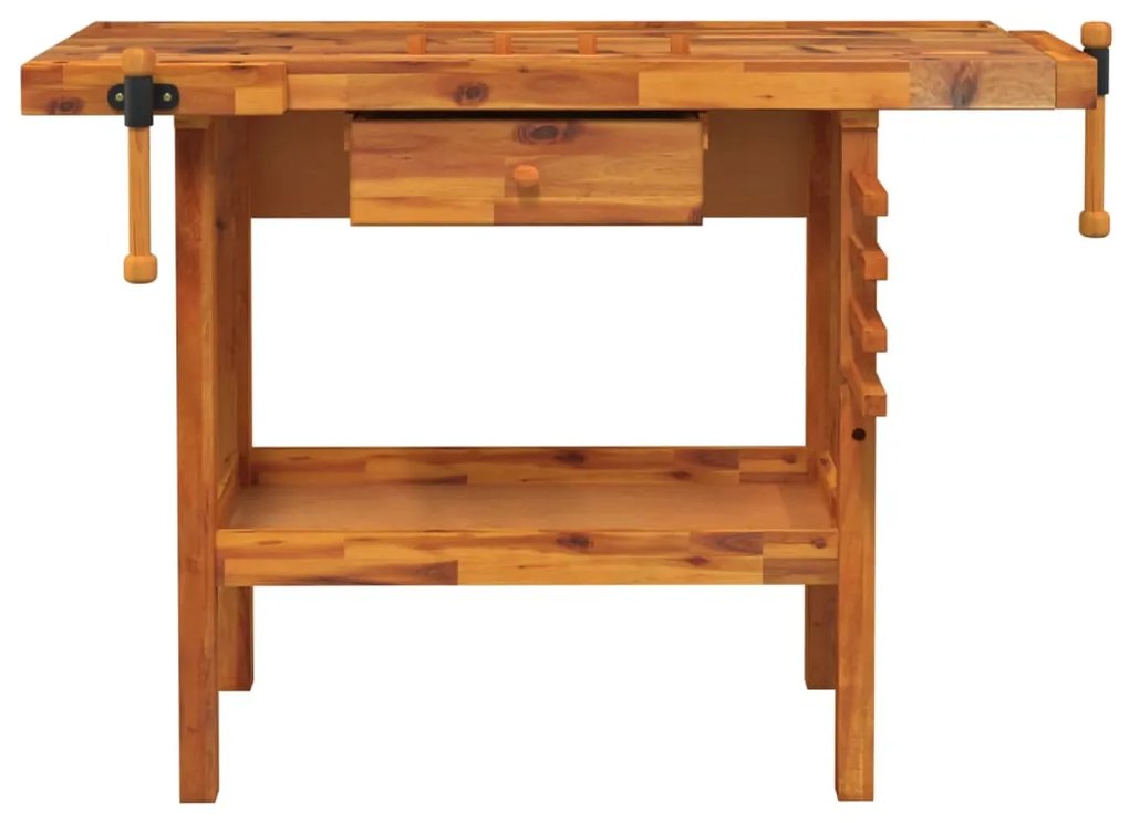 Bancada de trabalho c/ gaveta/tornos 124x52x83 cm acácia maciça