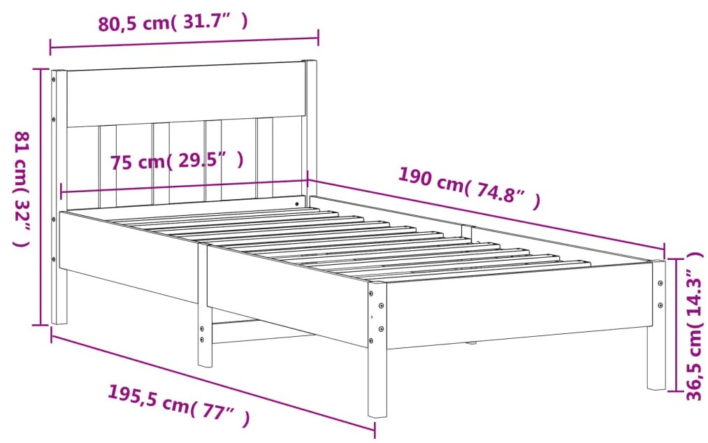 Cama sem colchão 75x190 cm madeira de pinho maciça branco