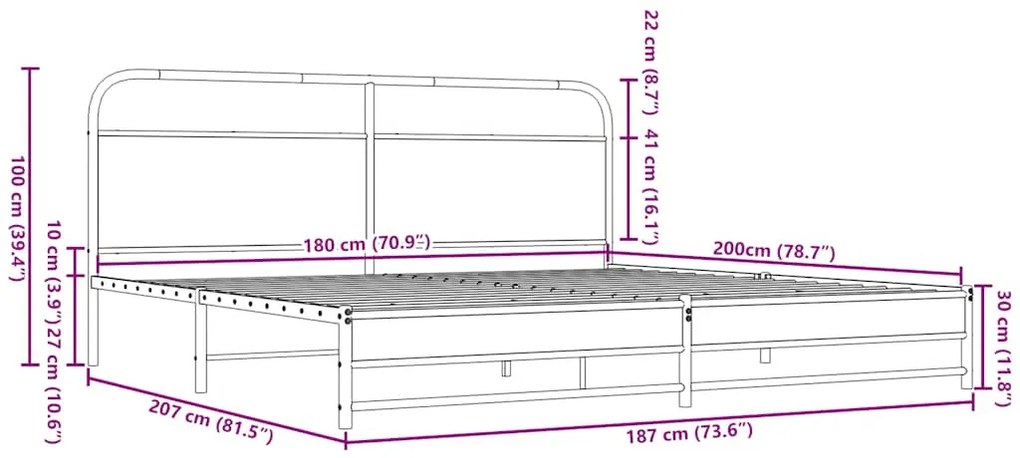 Estrutura cama sem colchão 180x200 cm metal carvalho castanho