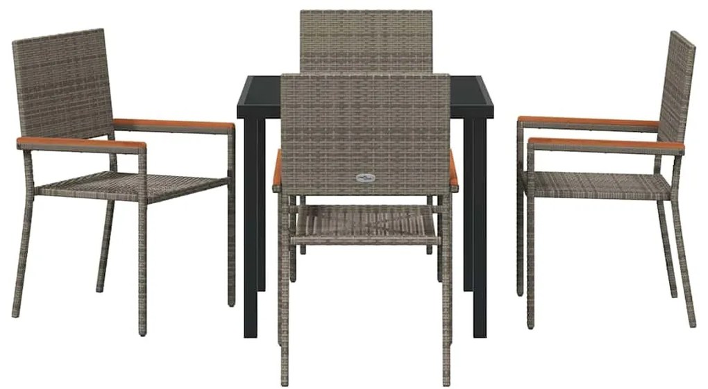 Conjunto de Jantar para Jardim de 5 Peças em Rattan Sintético Cinza