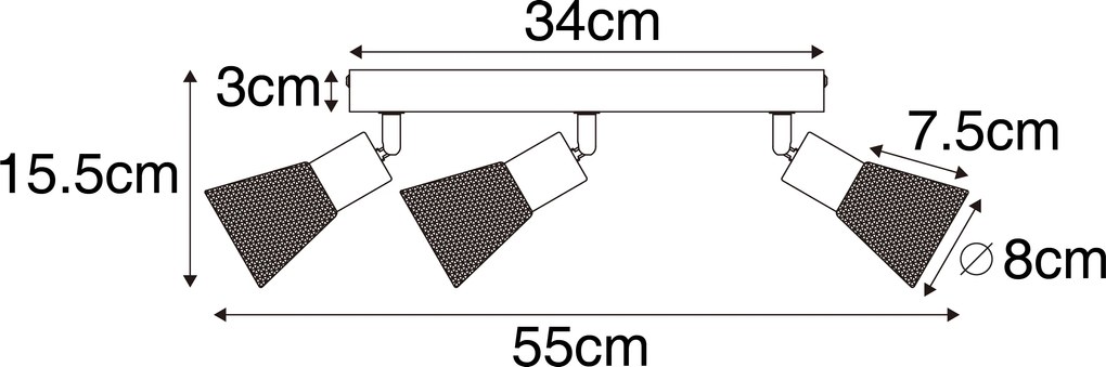 Projetores industriais pretos com madeira 3 luzes - Kristina