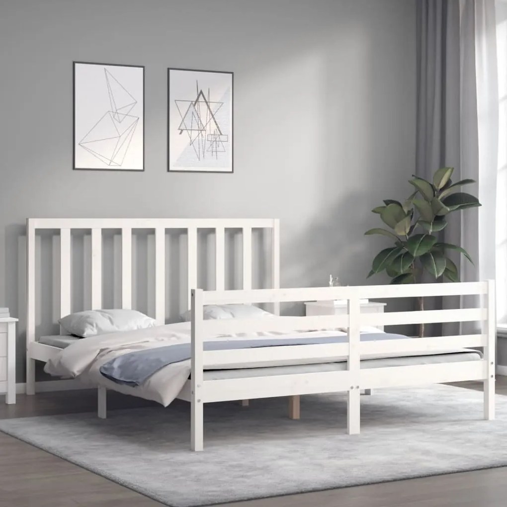 Cama sem colchão 160x200 cm madeira de pinho maciça branco
