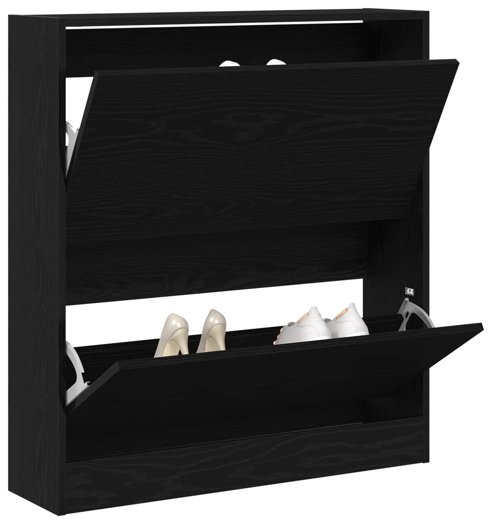 Armário de Sapatos vidaXL com Gaveta Flip Carvalho Preto 80x21x87,5 cm