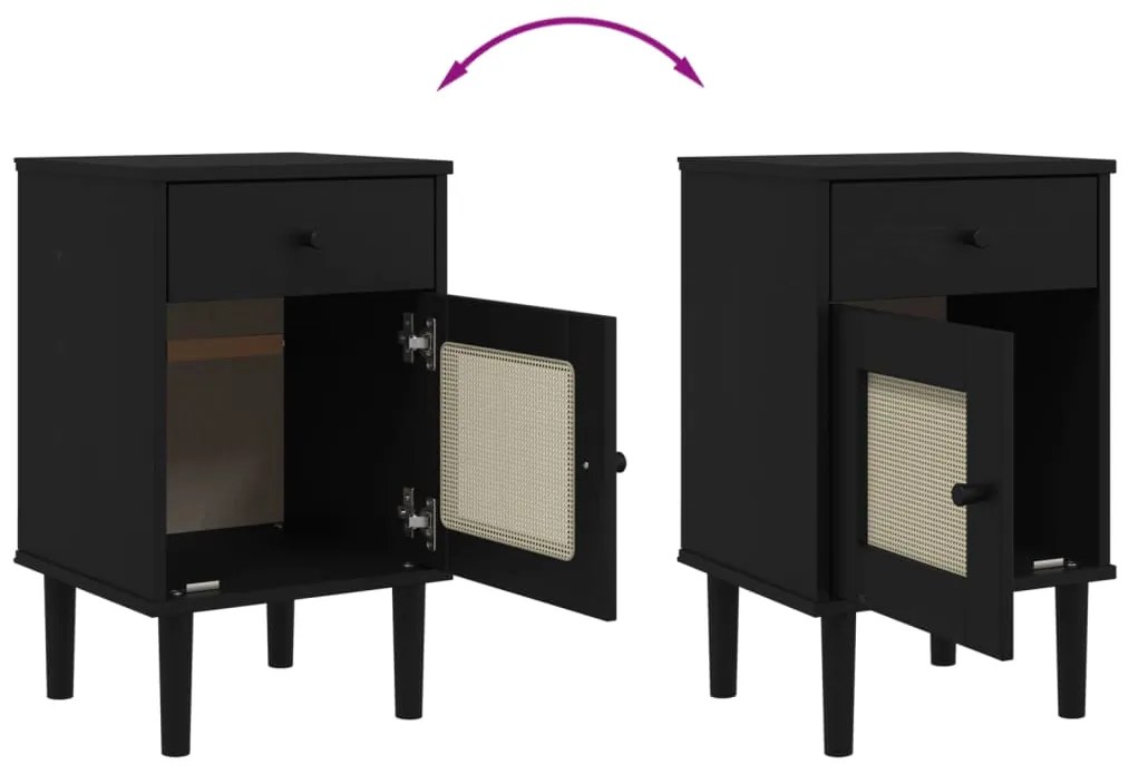 Mesa de cabeceira SENJA 40x35x65 cm pinho maciço preto