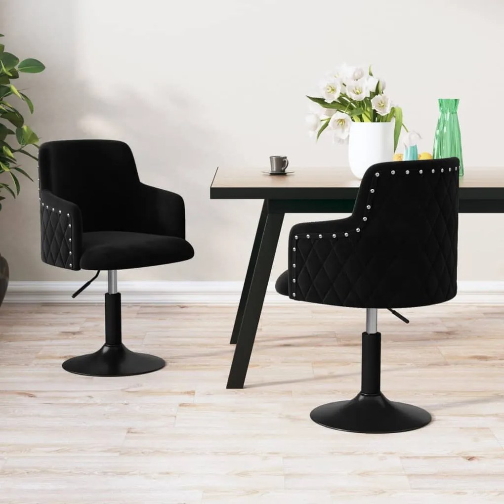 vidaXL Cadeiras de jantar giratórias 2 pcs veludo preto