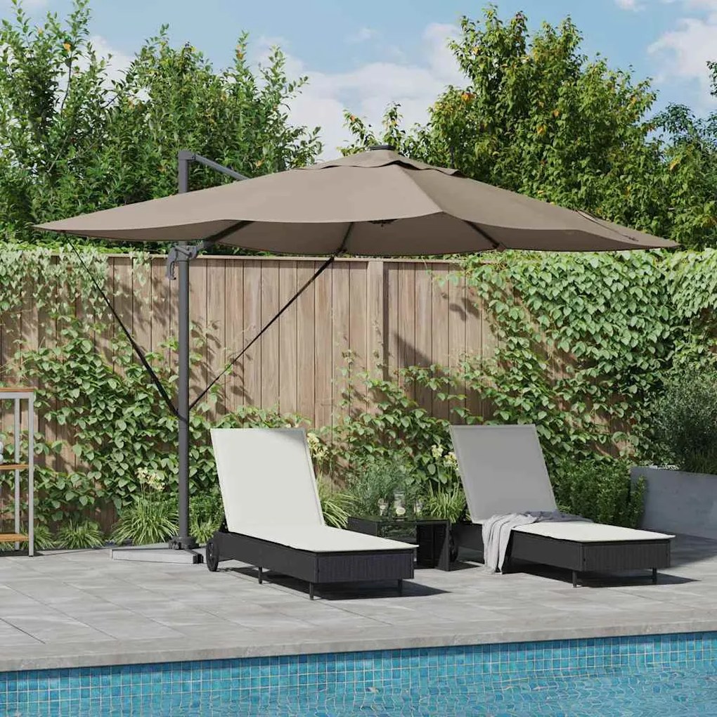 vidaXL Guarda-Sol Cantilever Roma com LEDs Taupe 352x251x265 cm Alumínio