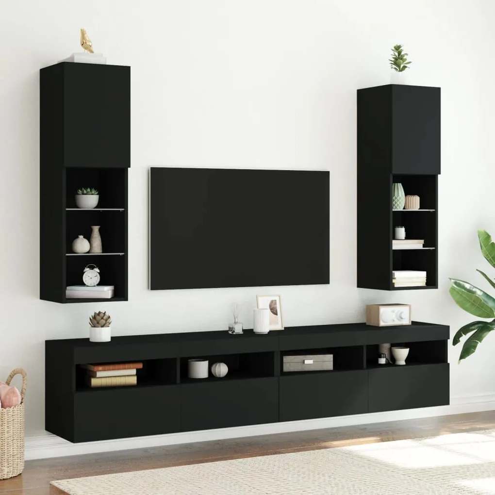 Móvel de TV com luzes LED 30,5x30x102 cm preto