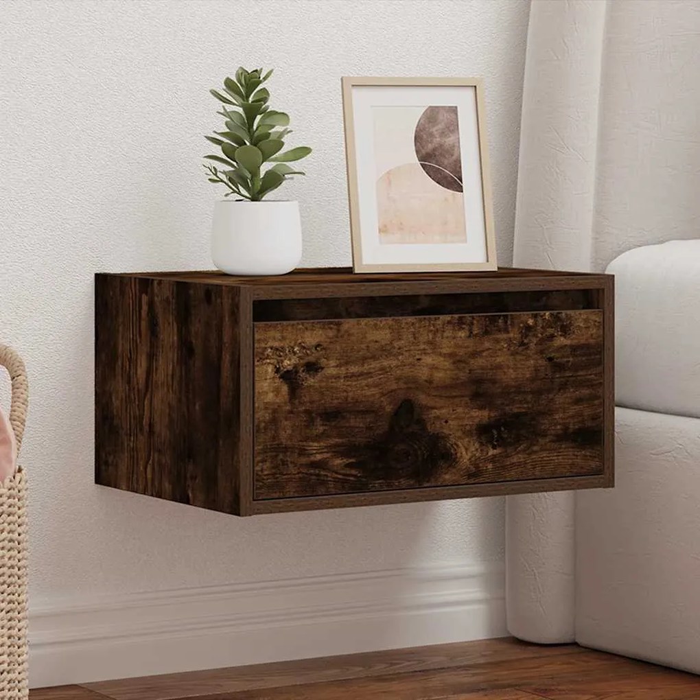Mesa de cabeceira de parede com luzes LED carvalho fumado