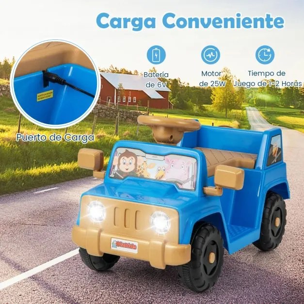 Carro elétrico 6V com sons, botão de arranque, porta-copos, luzes LED e rodas a partir dos 18 meses até 36 meses Azul marinho