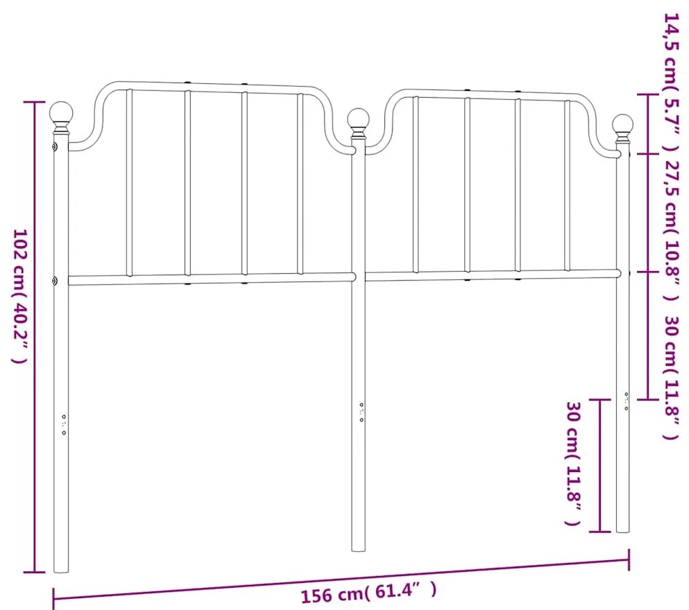 Cabeceira de cama 150 cm metal preto