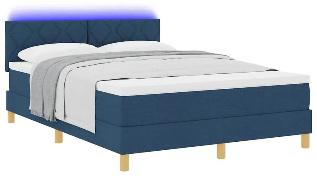 Cama Box Spring com Colchão e LED Azul 140x200 cm Tecido