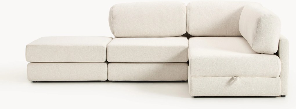 Sofá-cama de canto em bouclé com arrumação Ladina (3 lugares)