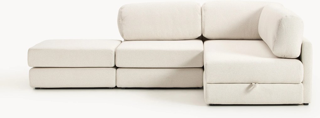 Sofá-cama de canto em bouclé com arrumação Ladina