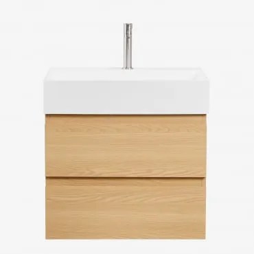 Conjunto De Móvel De Casa De Banho Em Madeira E Chapa De Freixo Com Lavatório Integrado Ona Madeira Natural & Sem Espelho & - Sklum