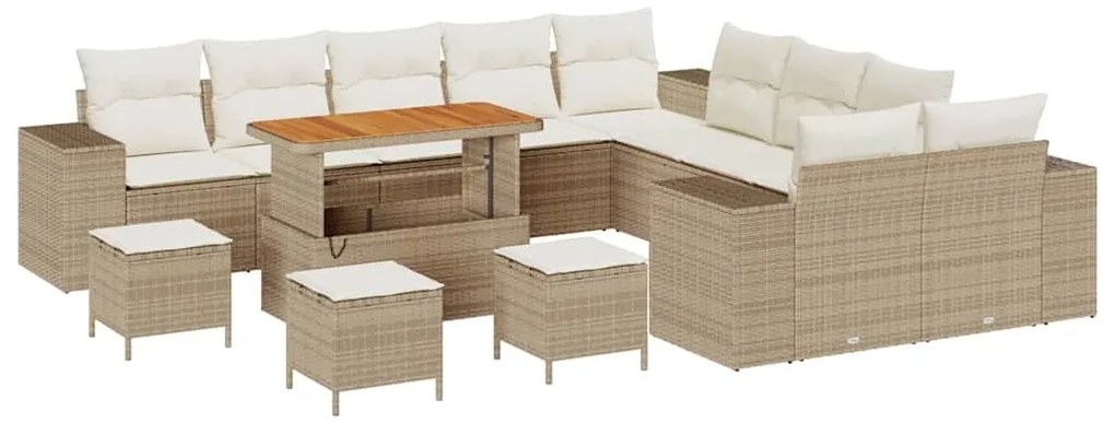 Conjunto de Sofás de Jardim com Almofadas Bejas de Vime Sintético de A